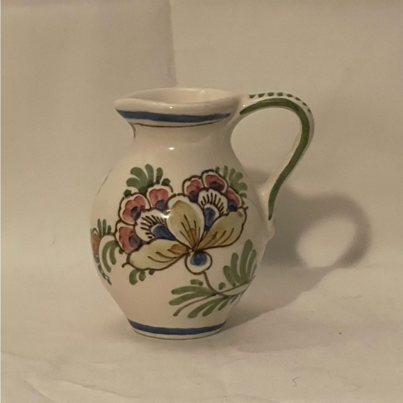 Italian Mini Ceramic Creamer MCM Handpainted Floral Design Small 3” Vtg EUC - Picture 3 of 6